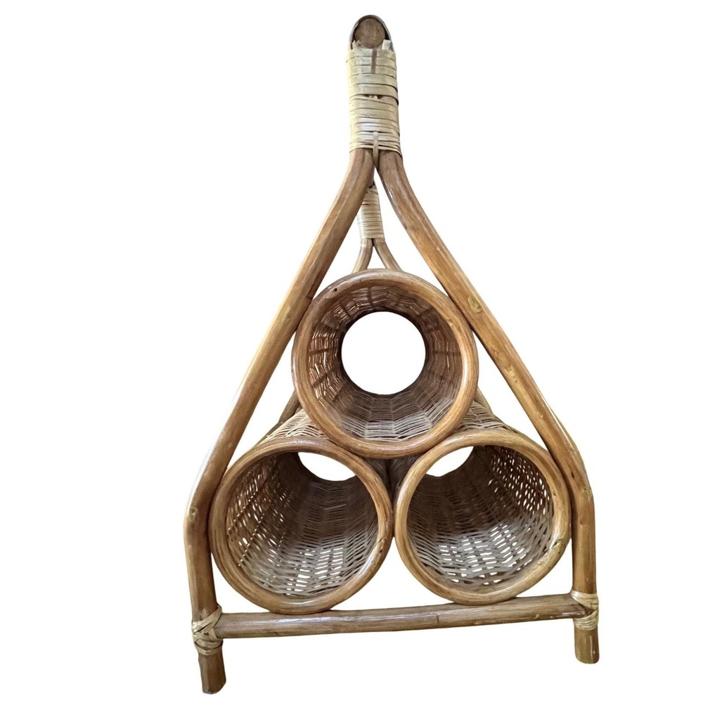 Vintage‎ Boho Rattan and Wicker wine rack or holder. storage 3 bottle